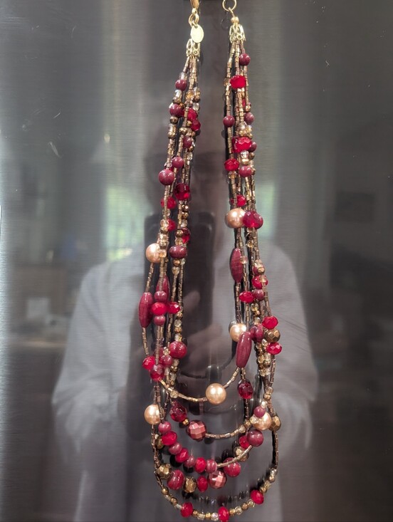 Lia Sophia Jewelry - Lia Sophia 5 Strand Beaded Necklace In Burgandy Red And Gold